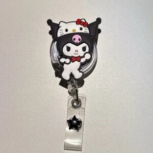 Kuromi Hello Kitty Sanrio Character name Badge Reel holder - Black and White